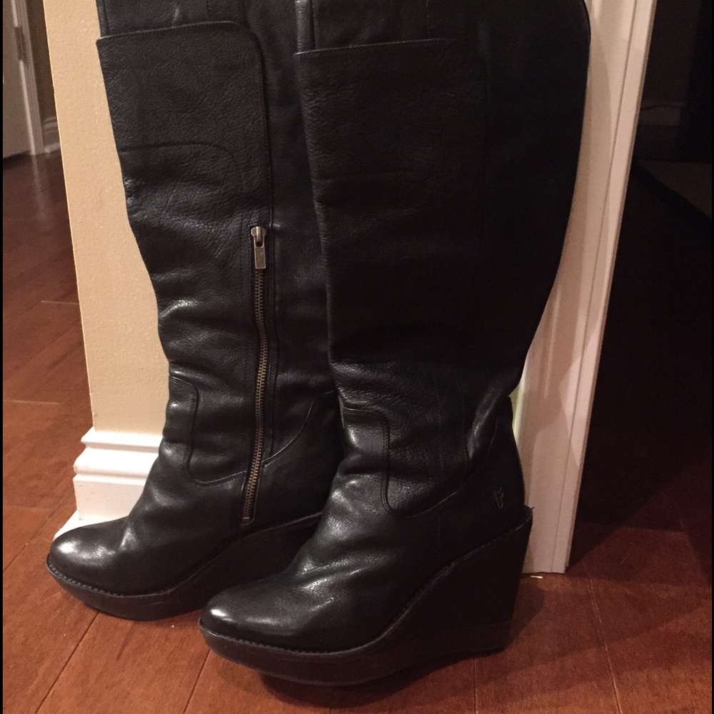 Frye Black Wedge Boots - Picture 2 of 8
